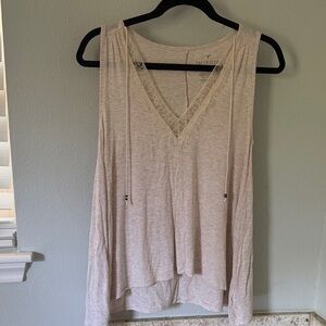 AEO Soft & Sexy Cream Lace Trim Sleeveless Top